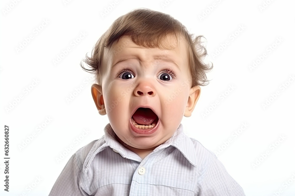 cute little child crying and screaming, isolated on white background, baby concept, ai generative cute little child crying and screaming, isolated on white background, baby concept, ai generative