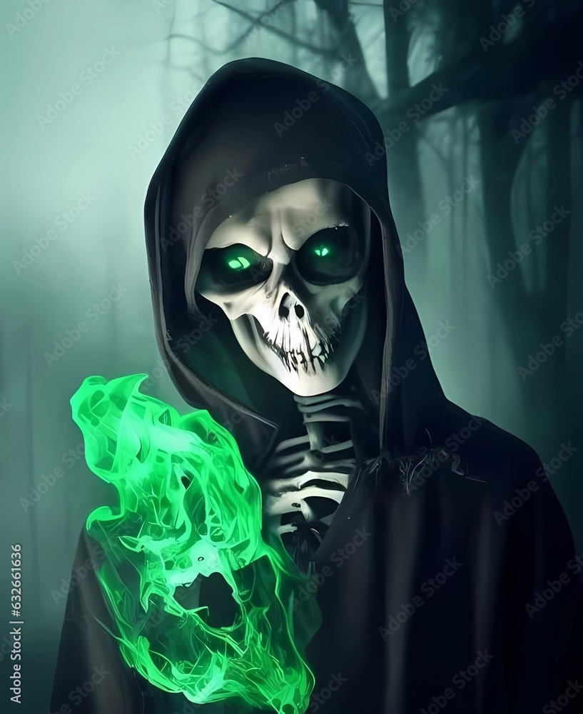 A magical skeleton in a hood A magical skeleton in a hood