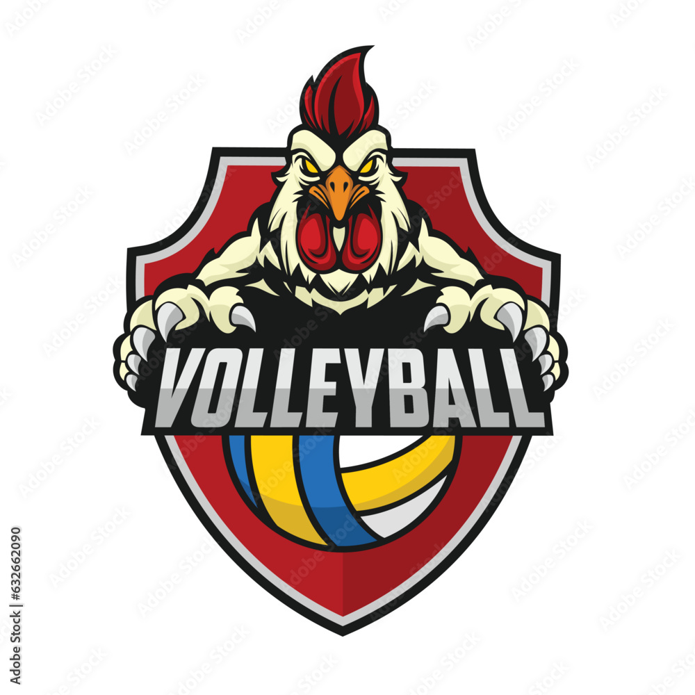 volleyball logo chicken vector art illustration design
