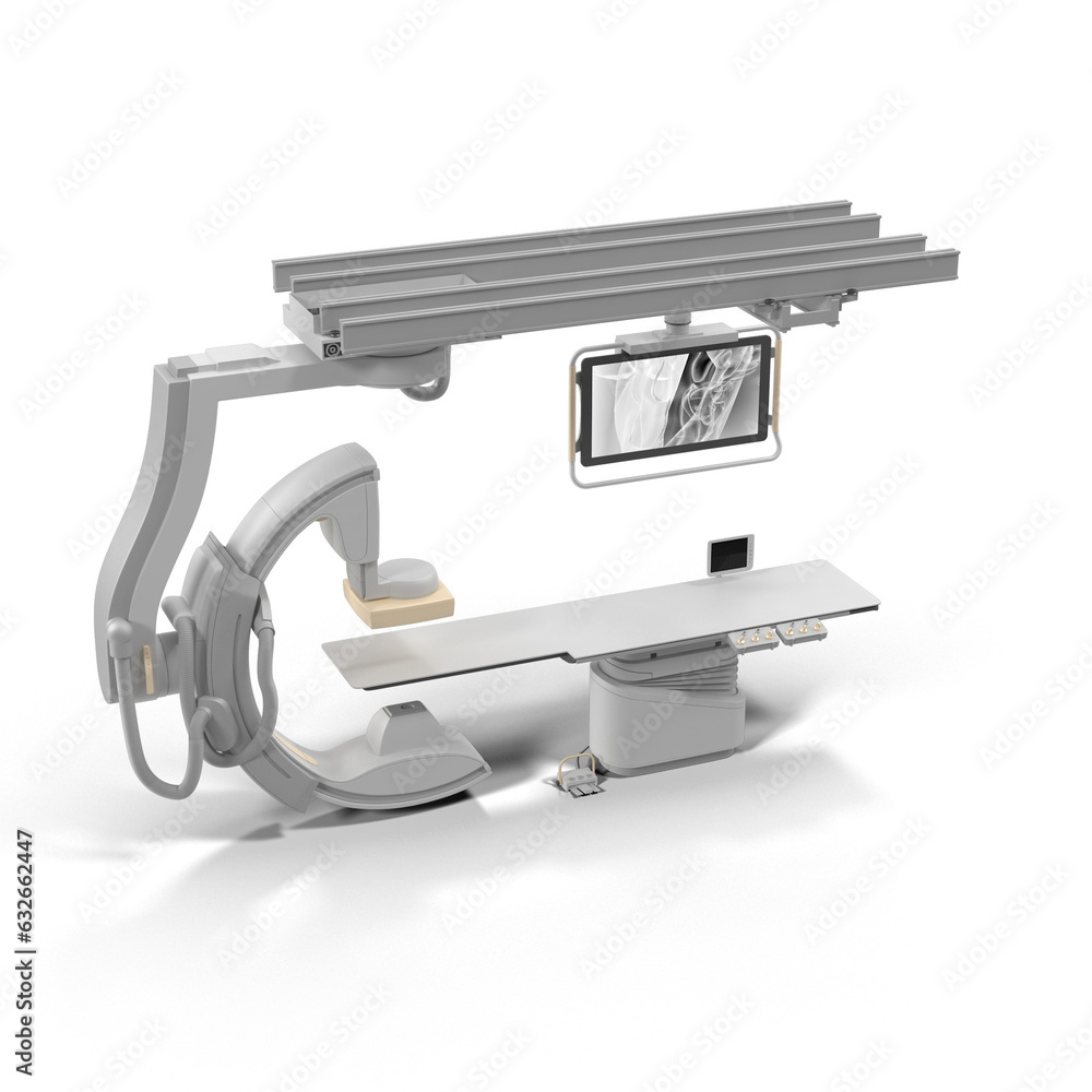 x-ray machine at the hospital, An irradiated radiation emitting device to the patient., Multifunctional-X-Ray-System