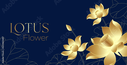 Golden luxury lotus flowers and leaves background