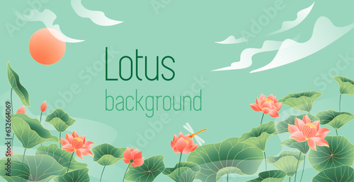 Illustration of lotus flowers and leaves background