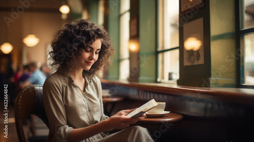 Create a bokeh-inspired photo series of a woman enjoying leisurely activities, like reading a vintage magazine or sipping coffee, in a 60s-inspired setting." 