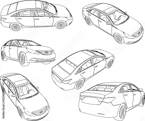 Vector sketch of family city car cartoon illustration for outing