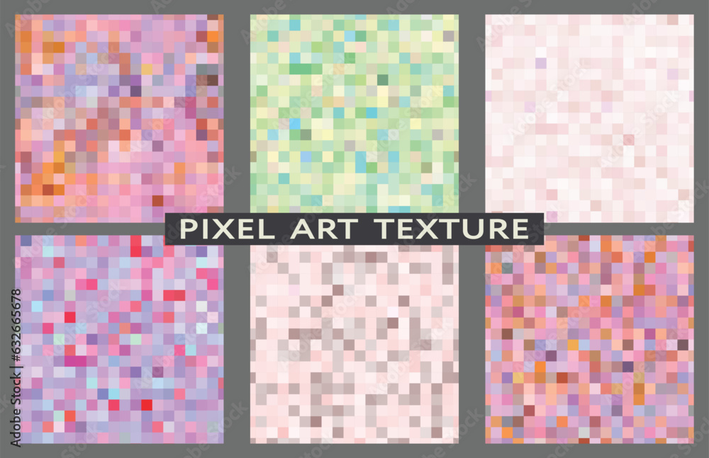 Pixel art seamless patterns. Mosaic texture for design. Vector set. Pixel art seamless patterns. Mosaic texture for design. Vector set.