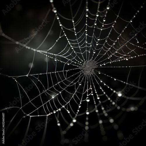 Real spider web isolated on black background. Halloween background
