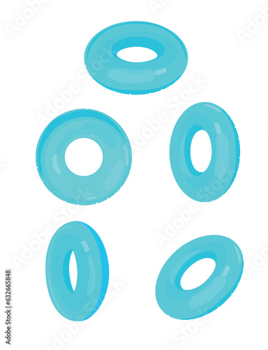Blue inflatable rings. Isolated rubber ring wheel, pool toys swim sea balloons  circle lifebuoy for floater swimming buoy tube summer