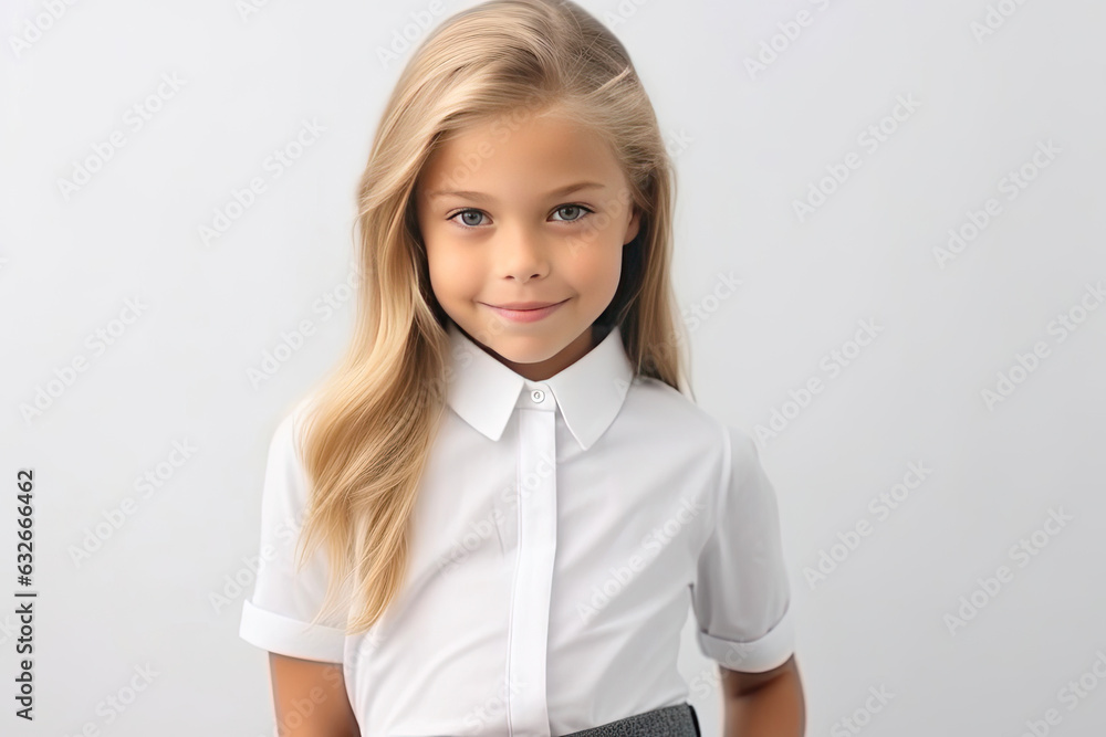 Charming Smiles: Child Girl in Fashionable Blouse Charming Smiles: Child Girl in Fashionable Blouse