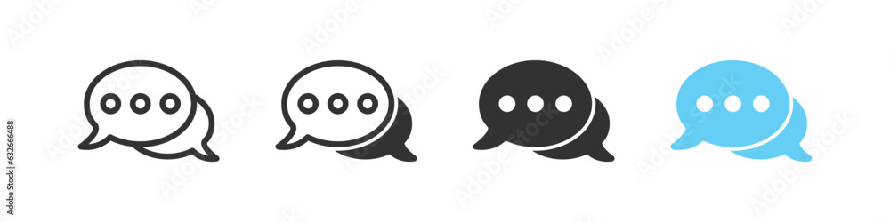 Bubble message icon. Dialog signs. Chat symbol. Speech symbols. Talk icons. Black, blue color. Vector isolated sign. Bubble message icon. Dialog signs. Chat symbol. Speech symbols. Talk icons. Black, blue color. Vector isolated sign.