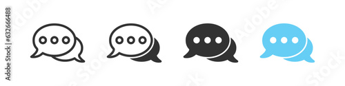 Bubble message icon. Dialog signs. Chat symbol. Speech symbols. Talk icons. Black, blue color. Vector isolated sign.