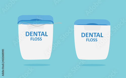 Dental floss. Medical and dentistry healthcare. Closed and open case.