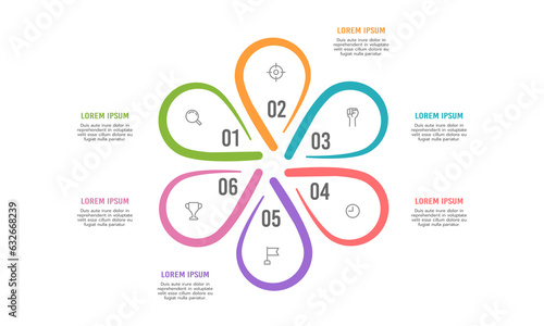 6 flower petals infographic process template. Vector illustration.