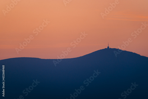 Radhost is a majestic peak in the Czech Republic Beskydy moutains  a popular pilgrimage site with stunning vistas and a historic statue of the pagan god Radegast. High quality illustration