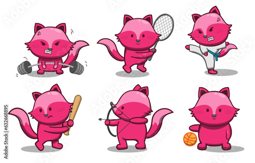 Cute cartoon funny animal in various action poses Vector