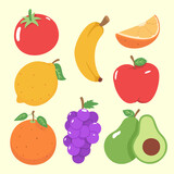 Set of various fresh fruit drawing vector