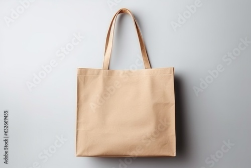 Beige tote bag without words isolated on grey background. Mock up