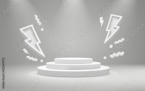 White scene mega sale, danger podium banner, gray room pedestal. Vector illustration