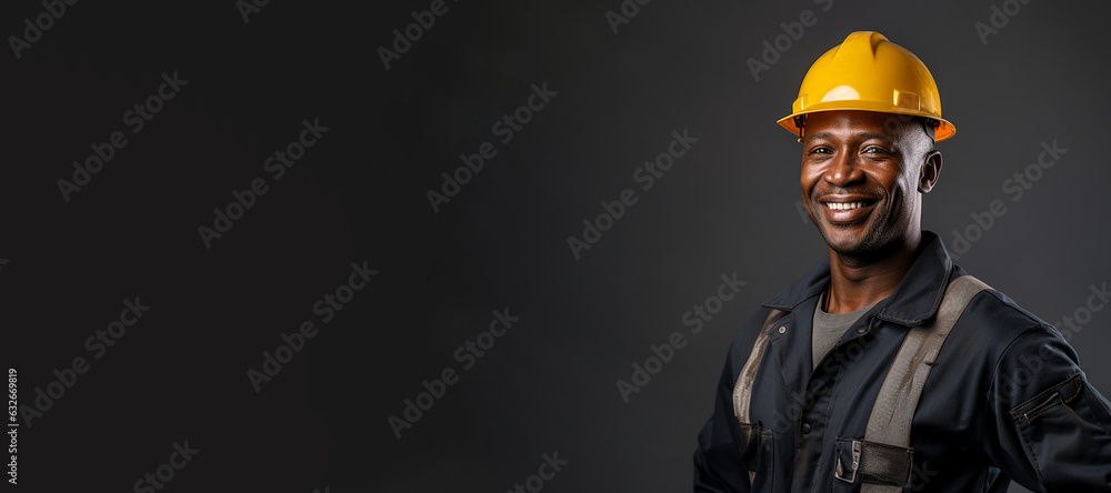 African American construction worker banner with copy space. Generative AI African American construction worker banner with copy space. Generative AI