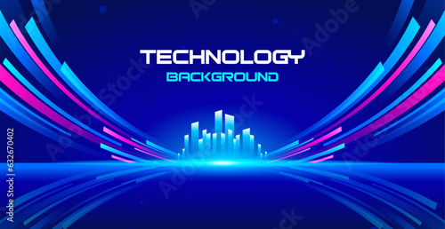 Bright smart city with colorful background