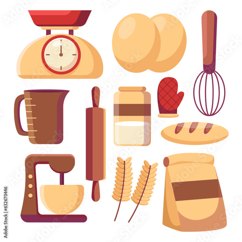 Set of bakery equipment in drawing style vector