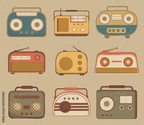 Old vintage design radio receiver device vector illustration. Scratch board style limitation. Design elements and icons.