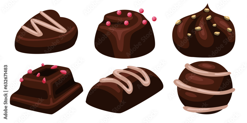 Set of various dessert bekery made from chocalate