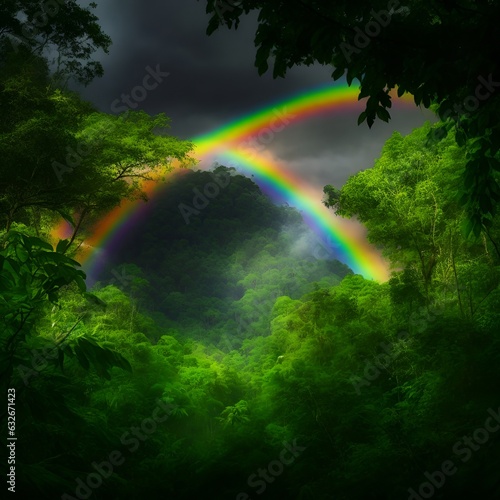 Tropical Animal Forrest with Rainbows