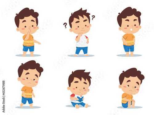 Set of little boys various poses and emotions cartoon vector