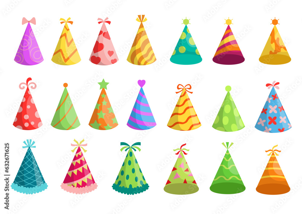 Set of beautiful colorful party hat various style Set of beautiful colorful party hat various style