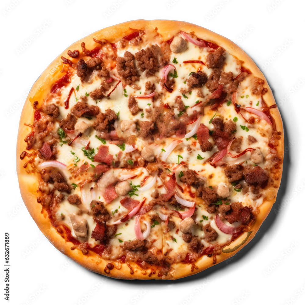 Meat Lover's pizza isolated on transparent background top view Meat Lover's pizza isolated on transparent background top view