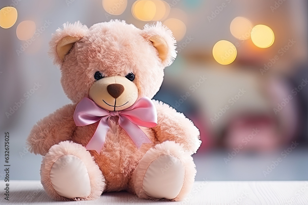 Cute toy bear with a bow on the pastel background Cute toy bear with a bow on the pastel background