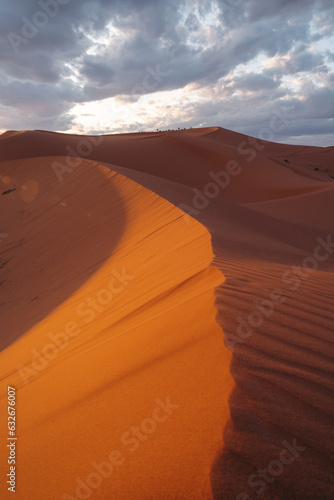 Sahara Morocco  Majestic desert expanse  offering golden dunes  captivating landscapes  and an enchanting experience under the starlit desert skies. High quality photo