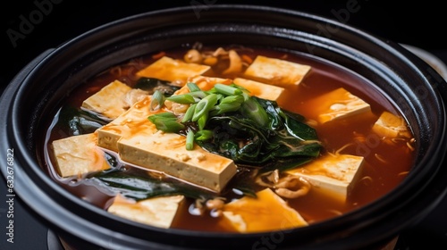 Sundubu Jigae Delight A Scrumptious Bowl of Korean Spicy Soft Tofu Stew, Brimming with Flavor