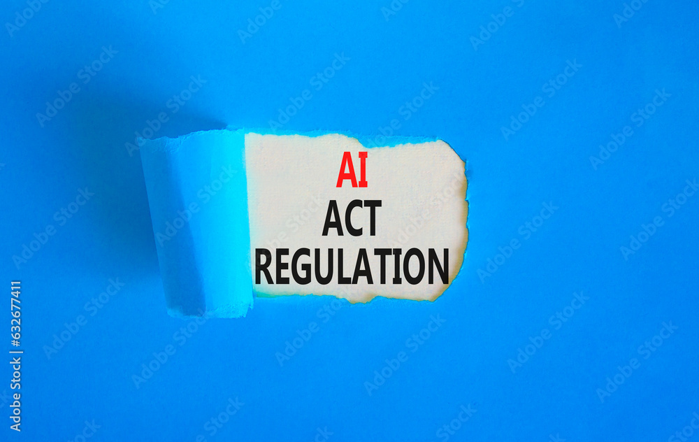 AI act regulation symbol. Concept words AI artificial intelligence act regulation on beautiful white paper. Beautiful blue background. Business AI act regulation concept Copy space AI act regulation symbol. Concept words AI artificial intelligence act regulation on beautiful white paper. Beautiful blue background. Business AI act regulation concept Copy space
