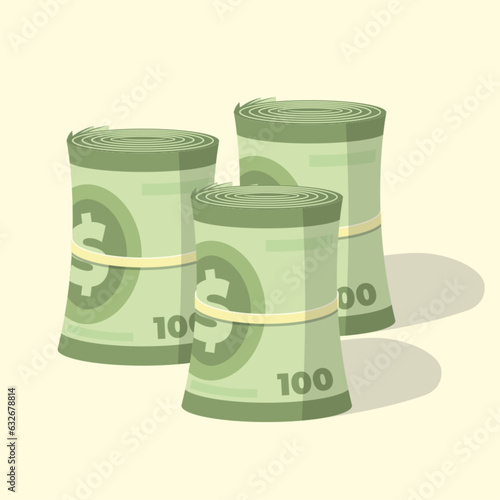 Money roll pile or cash stack heap vector illustration