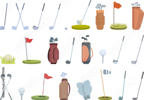 Golf Club icons set cartoon vector. Swing sport. Game caddy