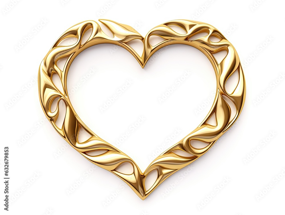 Abstract design for celebratory. Shiny gold heart decoration in vintage style. Luxurious symbol of love on isolated white background Abstract design for celebratory. Shiny gold heart decoration in vintage style. Luxurious symbol of love on isolated white background