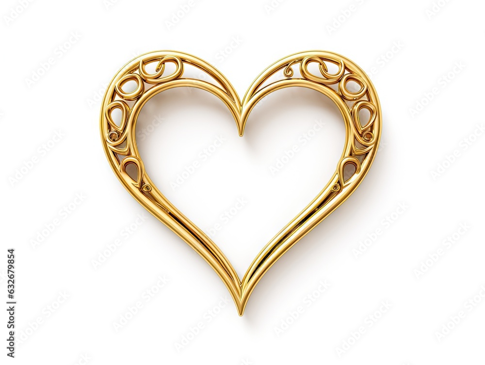 Abstract design for celebratory. Shiny gold heart decoration in vintage style. Luxurious symbol of love on isolated white background Abstract design for celebratory. Shiny gold heart decoration in vintage style. Luxurious symbol of love on isolated white background