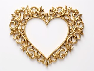 Abstract design for celebratory. Shiny gold heart decoration in vintage style. Luxurious symbol of love on isolated white background