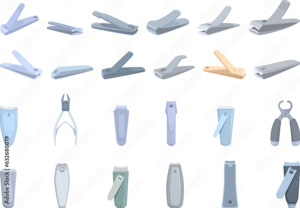 Nail Clippers icons set cartoon vector. Cut manicure. Hand clipper - obrazy, fototapety, plakaty 