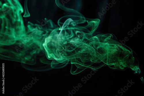 Green Smoke On Black Background. Generative AI