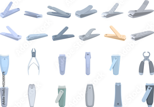 Nail Clippers icons set cartoon vector. Cut manicure. Hand clipper photo