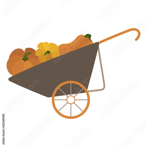 garden wheelbarrow with pumpkins in a cute flat hand-drawn style