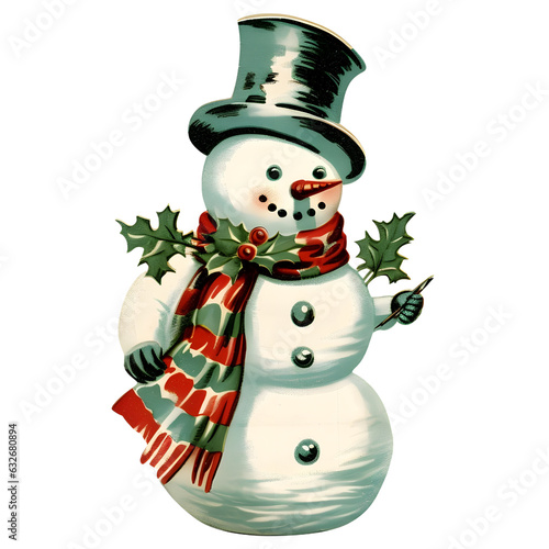 merry snowman symbol winter, children's illustration, new year, retro style, vintage snowman