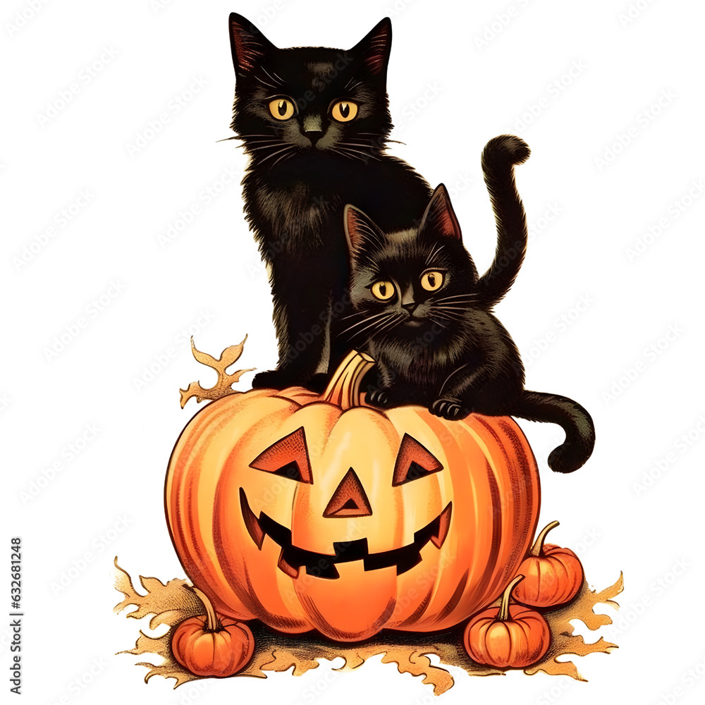 halloween pumpkin and cat