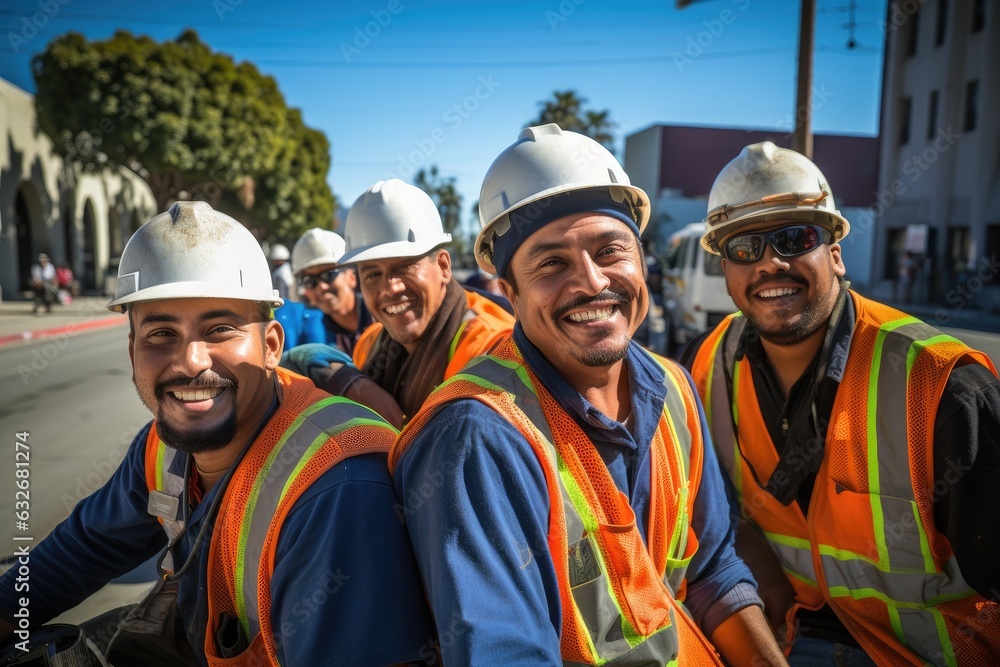 Obraz premium Group of mexican construction workers working on a project in california USA