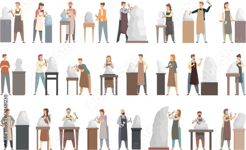 Sculpting icons set cartoon vector. Male creative. Work stone