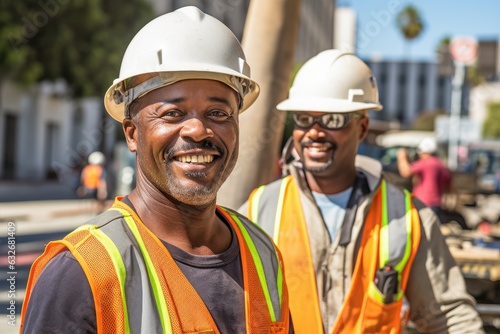 Construction workers of african ethnicity working on a construction project in Los Angeles