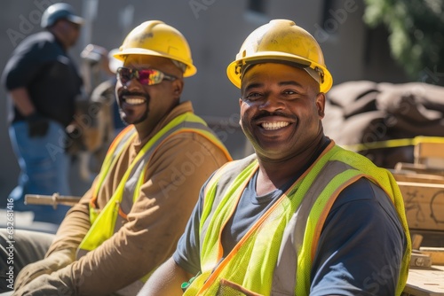 Construction workers of african ethnicity working on a construction project in Los Angeles