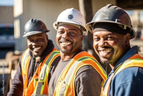 Group of african american consturction workers working on a construction site in Los Angeles photo